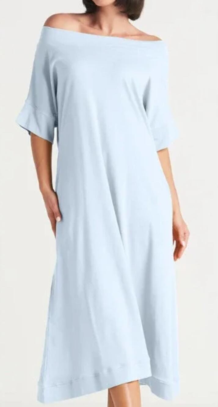 PLANET Lauren G Size 1 Sky Blue Pima Cotton Tokyo Midi T-Shirt Dress 4-8 Small